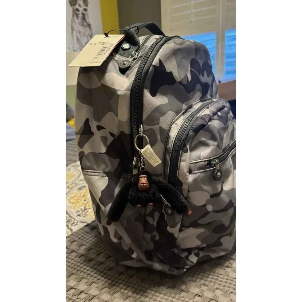 Kipling Seoul Laptop Backpack Grey Camo Tonal NWT! MSRP $134